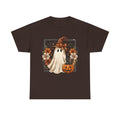 Halloween Ghost Tee — Cute Ghost in Witch Hat with Pumpkin & Flowers