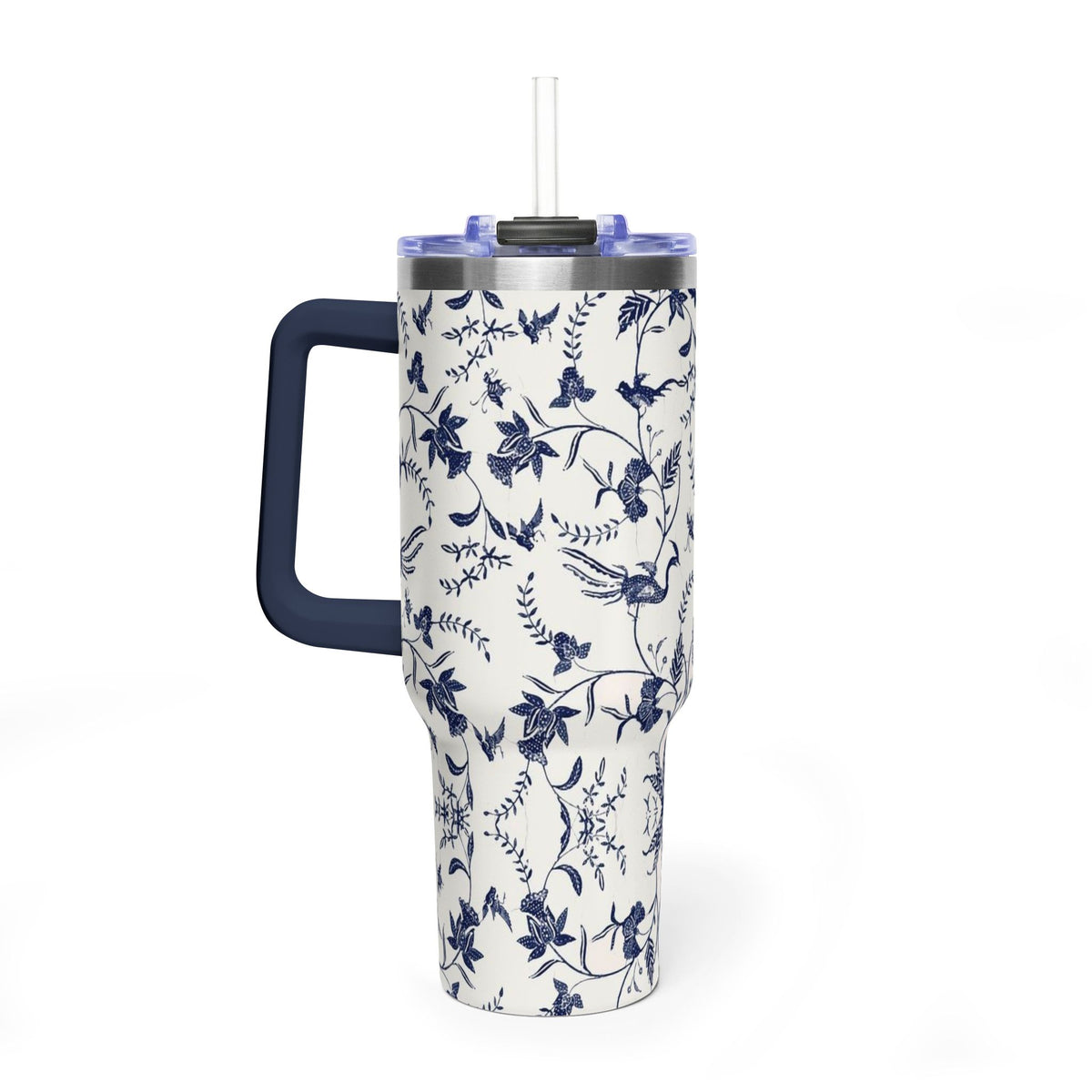 40oz Blue Floral Travel Tumbler – Insulated Vacuum Cup