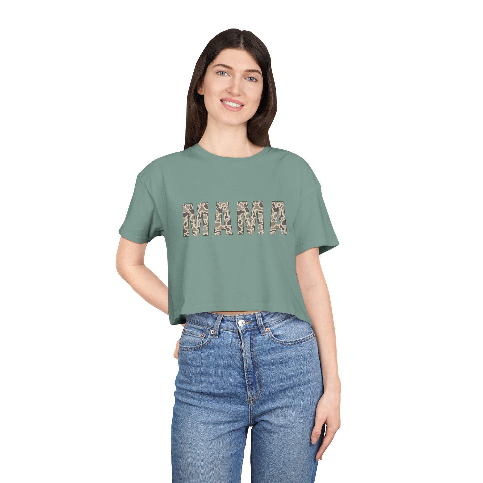 Mama Floral Crop Tee — Casual Women's Short Boxy Top