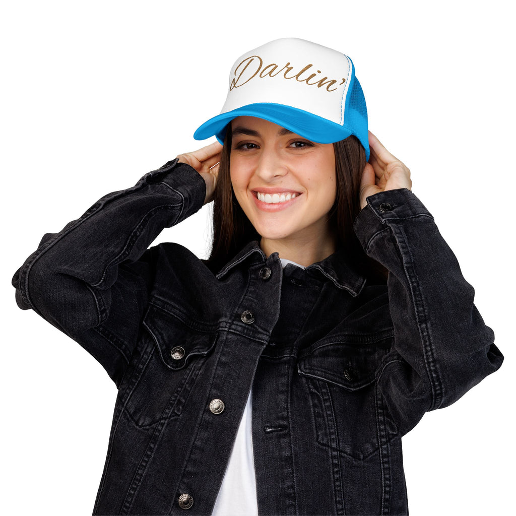 Darlin' Glitter Script Trucker Hat — Women's Casual Mesh Cap