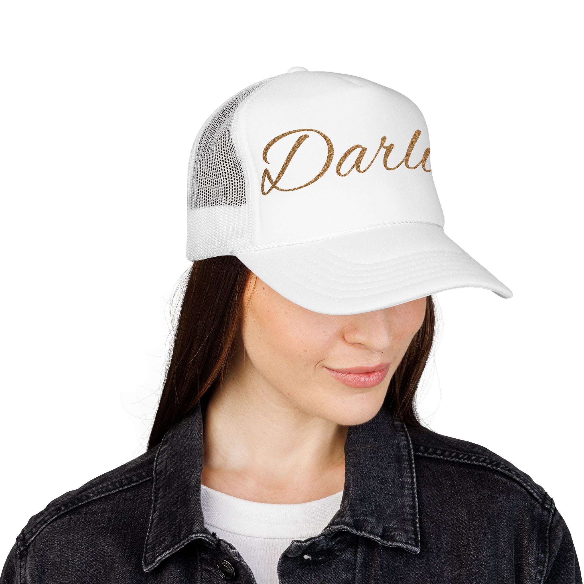 Darlin' Glitter Script Trucker Hat — Women's Casual Mesh Cap