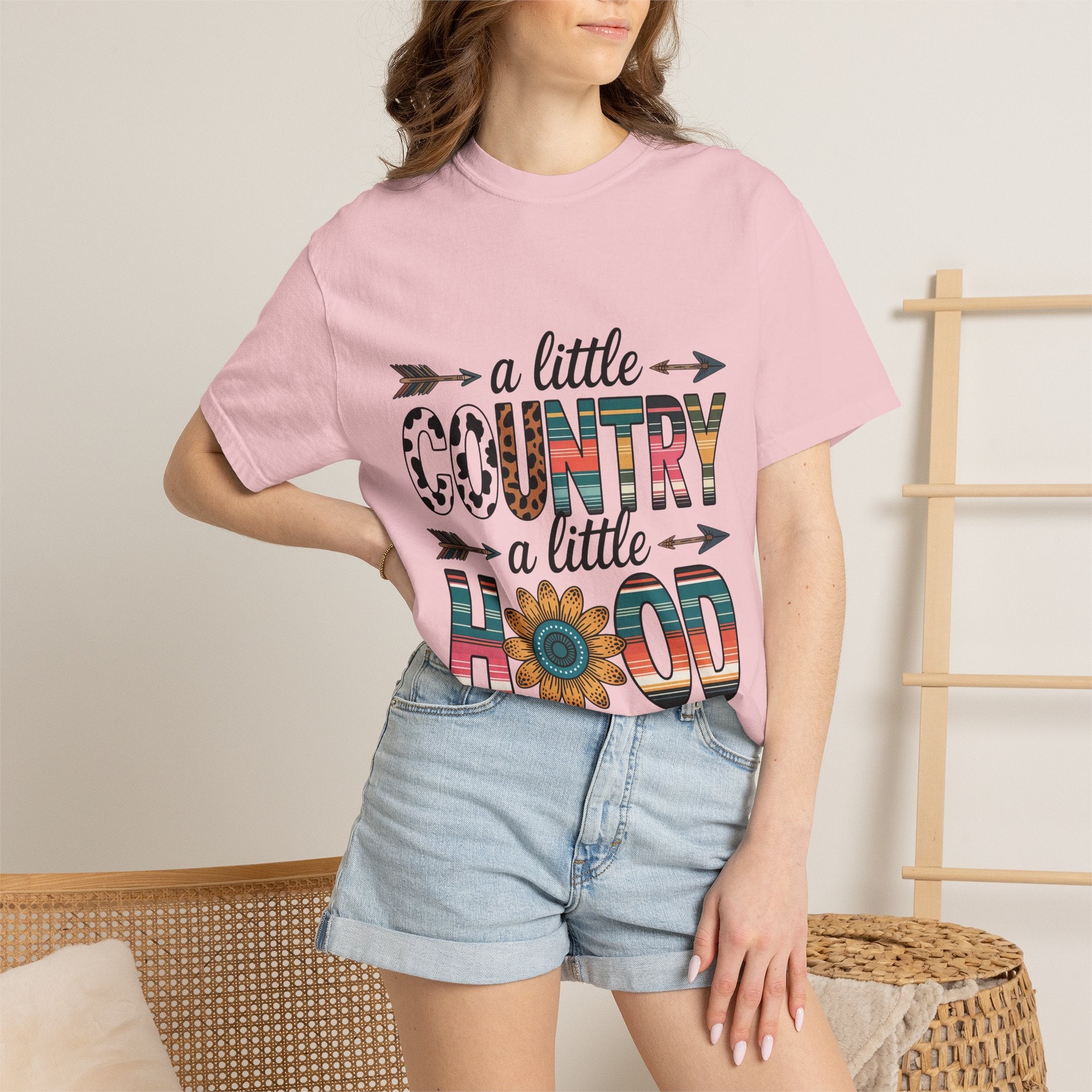 Country & Hood Graphic T-Shirt — "A Little Country A Little Hood" Sunflower Design