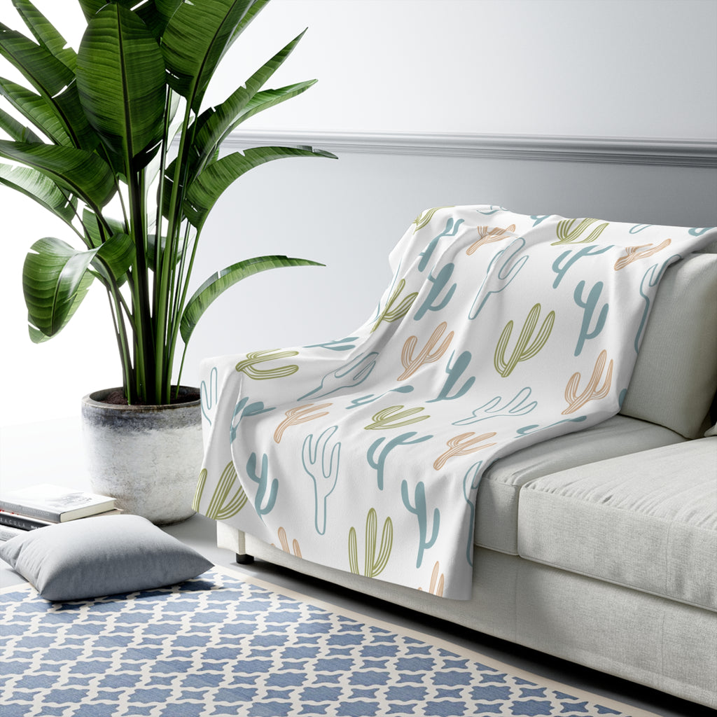 Cactus Cozy Sherpa Blanket — Soft Pastel Desert Throw