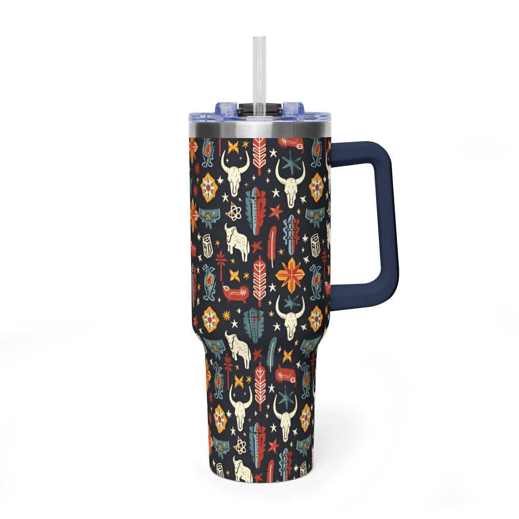 40oz Western Pattern Vacuum Tumbler — Southwestern Cow Skull & Floral Insulated Cup