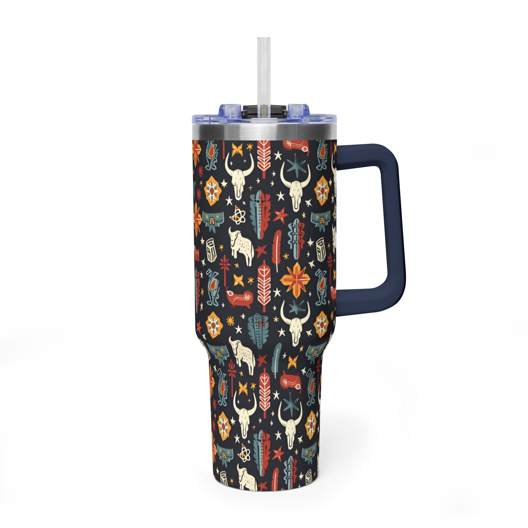 40oz Western Pattern Vacuum Tumbler — Southwestern Cow Skull & Floral Insulated Cup