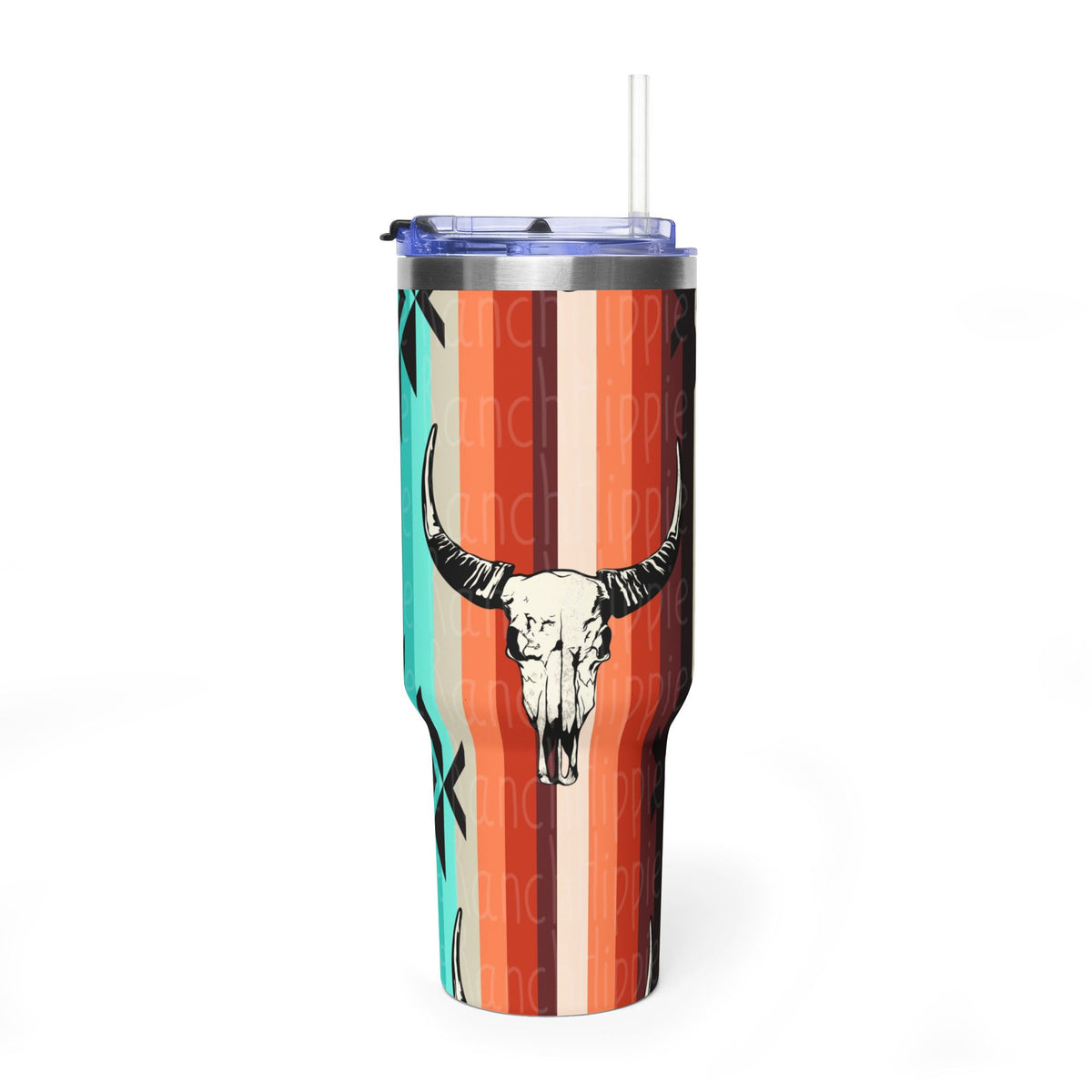 40oz Southwestern Skull Tumbler – Aztec Stripes Insulated Travel Cup