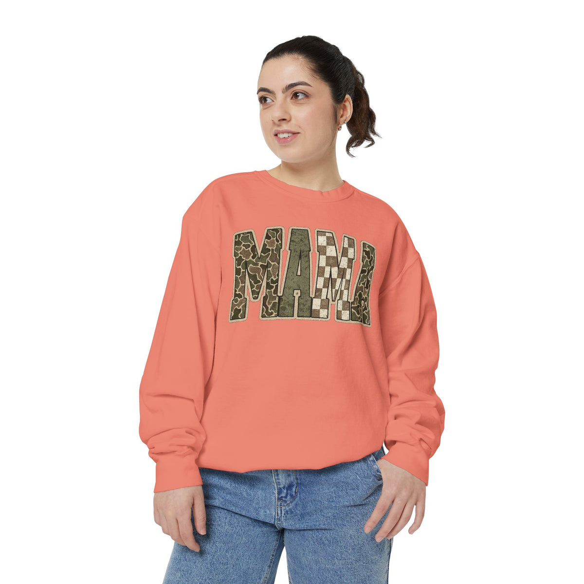 MAMA Camo Patch Sweatshirt — Women's Mama Graphic Crewneck