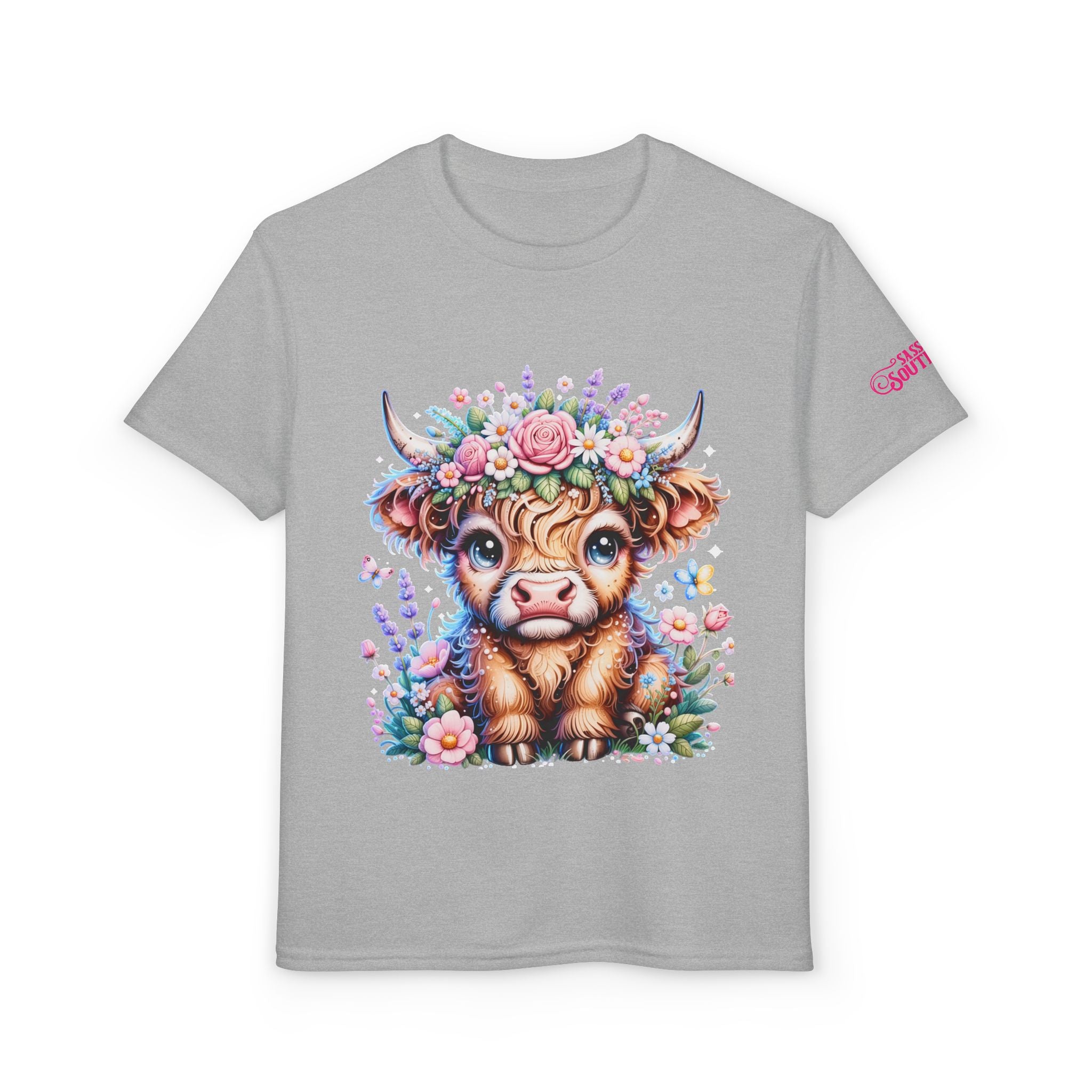 Cute Highland Calf Floral Youth T-Shirt