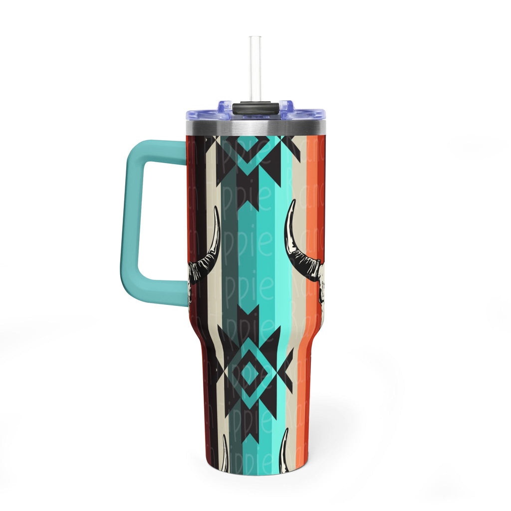 40oz Southwestern Skull Tumbler – Aztec Stripes Insulated Travel Cup