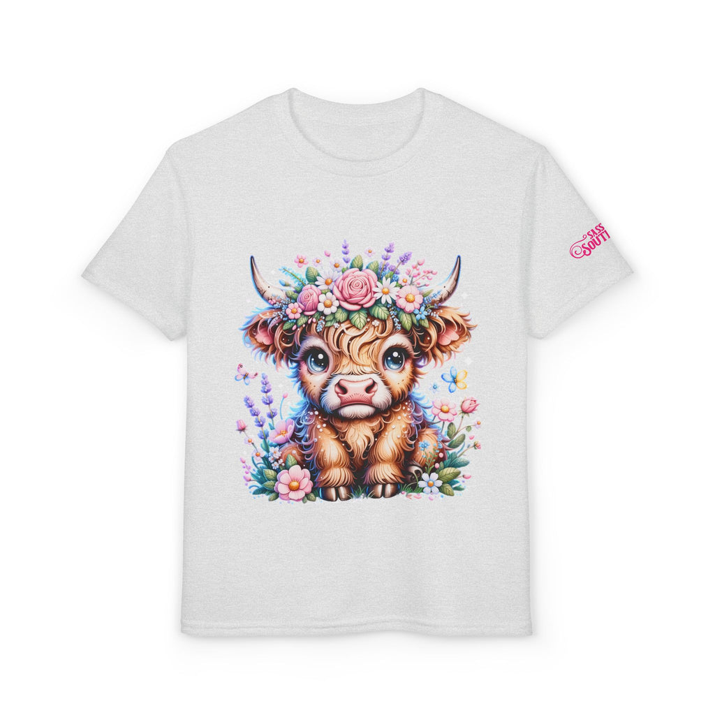 Cute Highland Calf Floral Youth T-Shirt