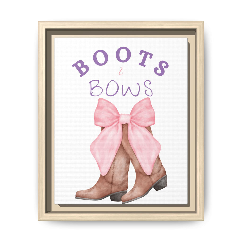 Boots & Bows Framed Canvas Print — Pink Bow Cowboy Boot Wall Art