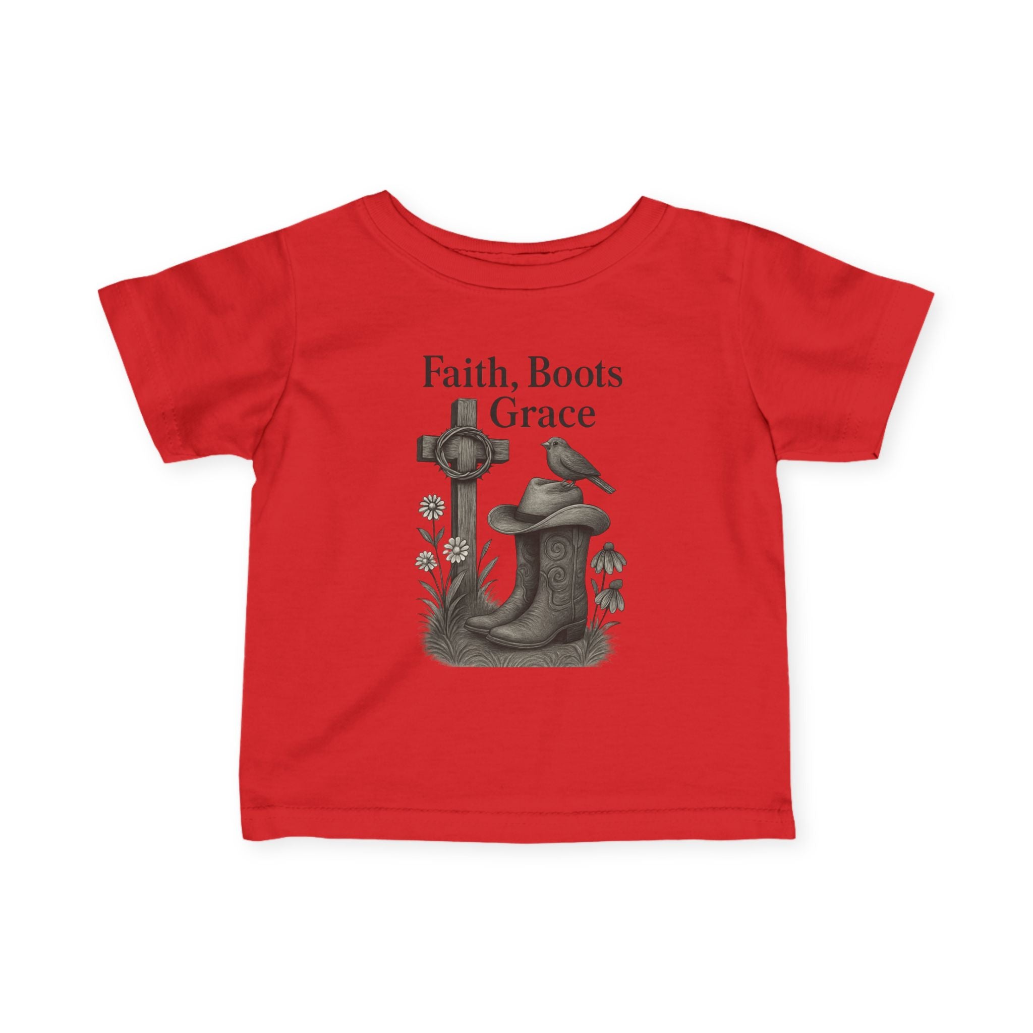 Infant Tee — "Faith, Boots, Grace" Western Baby Shirt