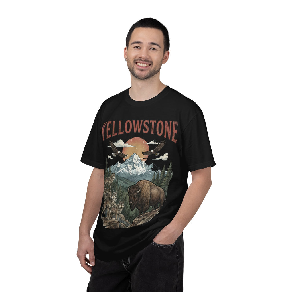 Yellowstone Wildlife Graphic T-Shirt — Vintage Bison, Wolves & Mountain Nature Tee