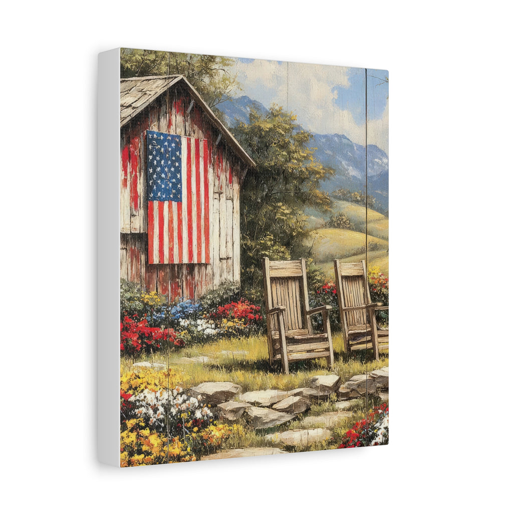 Patriotic Barn Landscape Canvas Wall Art