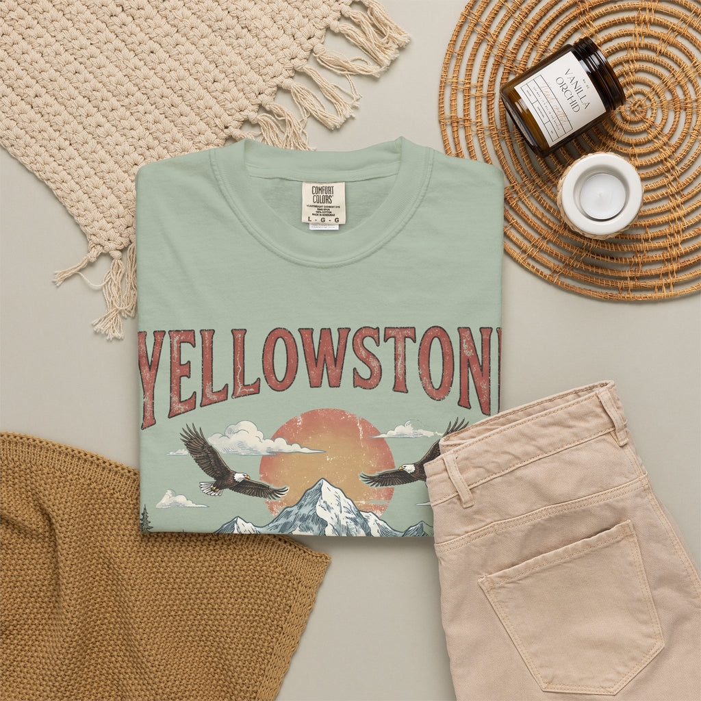 Yellowstone Wildlife Graphic T-Shirt — Vintage Bison, Wolves & Mountain Nature Tee