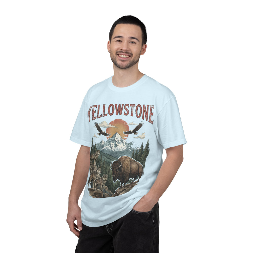 Yellowstone Wildlife Graphic T-Shirt — Vintage Bison, Wolves & Mountain Nature Tee