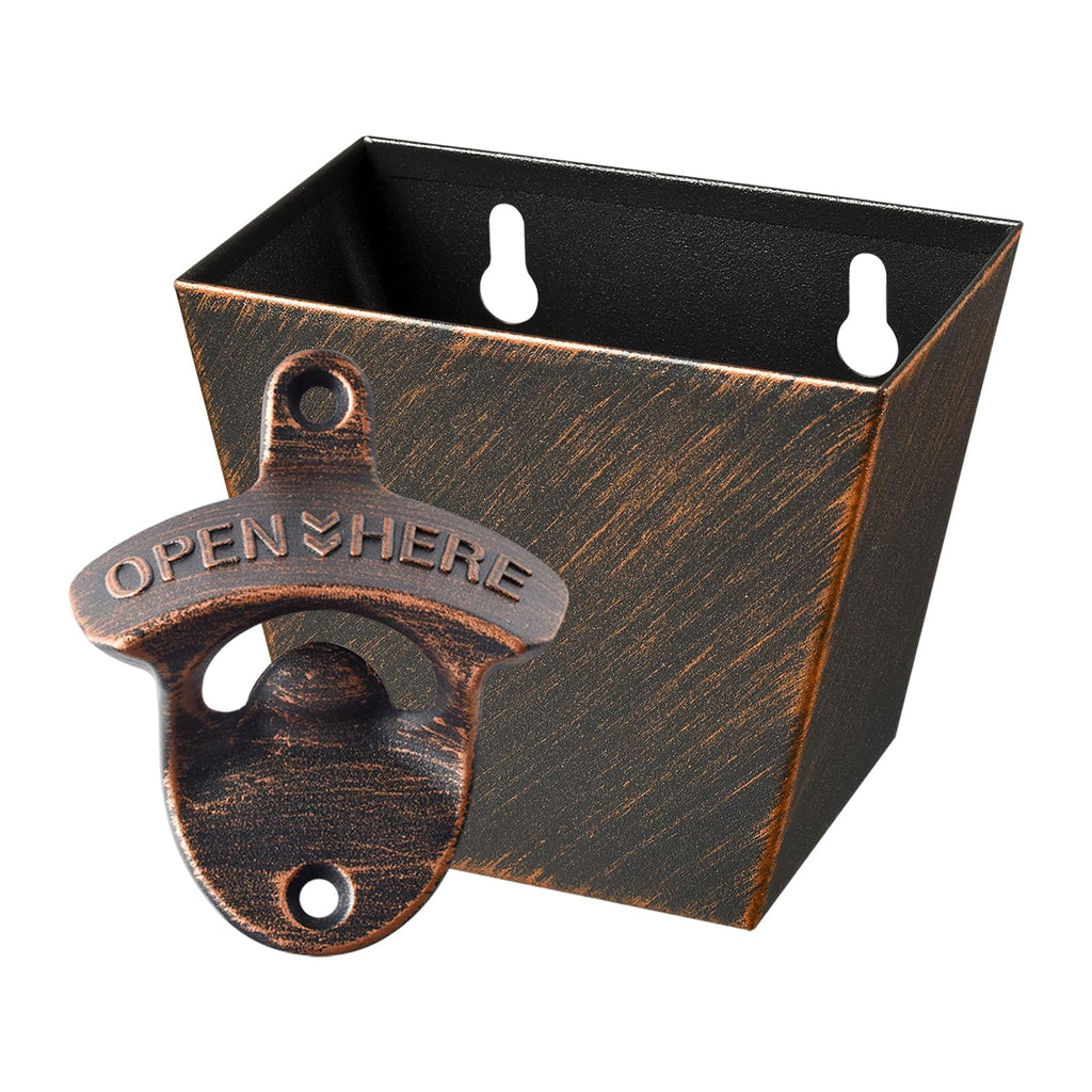 HAIICEN Rustic Beer Bottle Opener with Cap Catcher Wall Mounted Soda Top Opener and Cap Holder Antique Copper