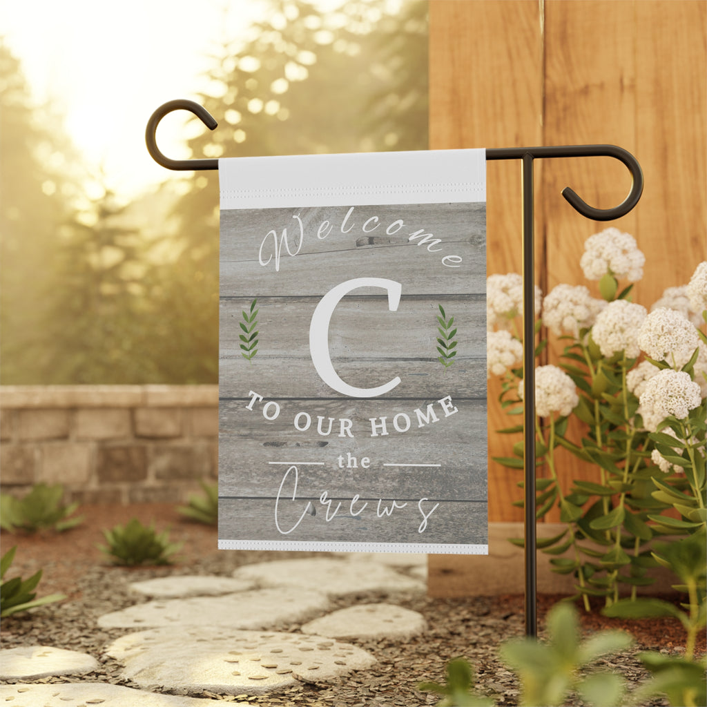 Welcome Monogram Garden Flag — "Welcome to Our Home" Personalized C Decorative Yard Banner