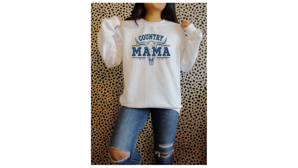 Country Mama Sweatshirt — Rustic Longhorn Graphic Crewneck